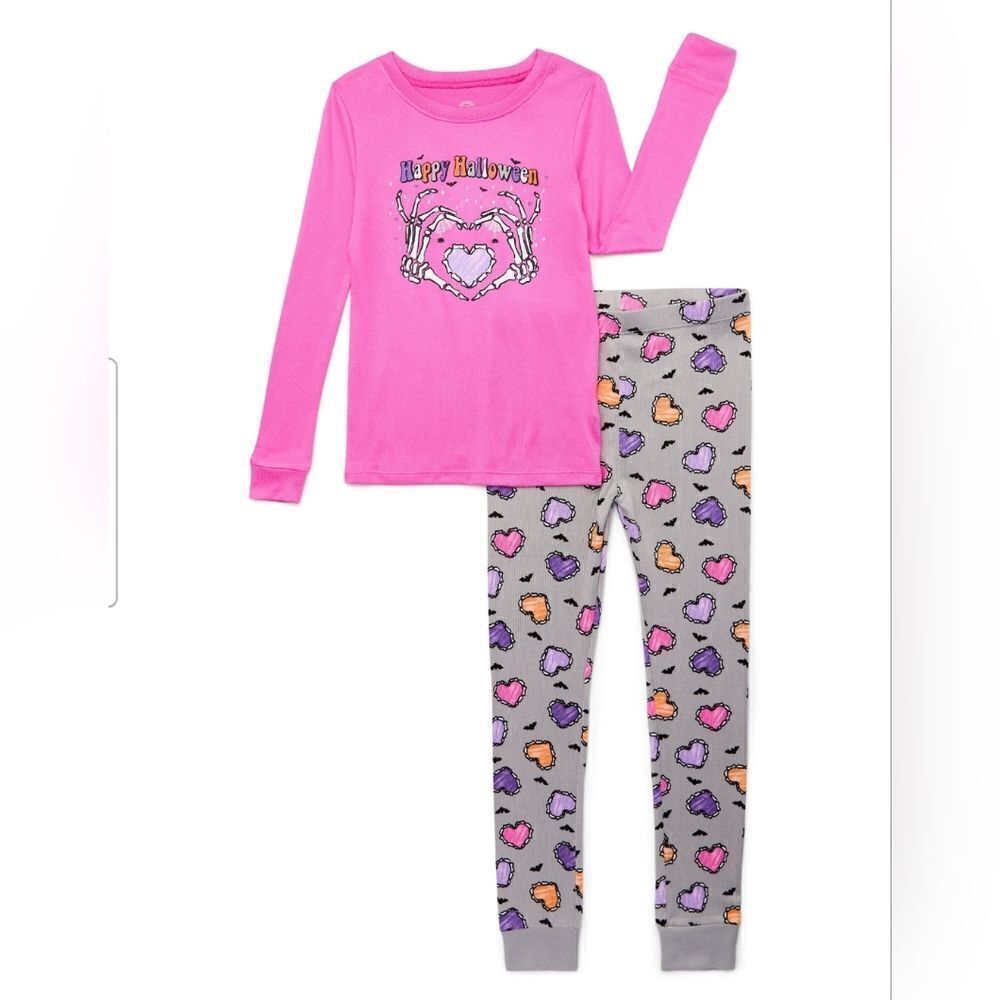 Wonder Nation Girls Halloween Tight Fit Long Sleeve 2 pc Pajama Set.